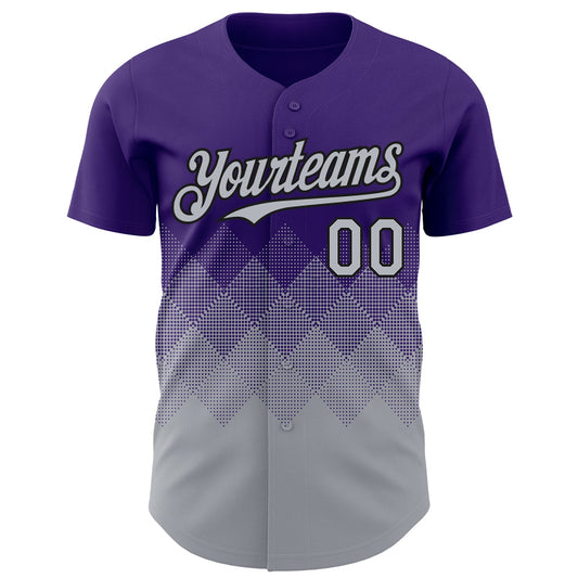 Custom Purple Gray-Black 3D Gradient Square Shape Authentic Baseball Jersey - Sky-Custom