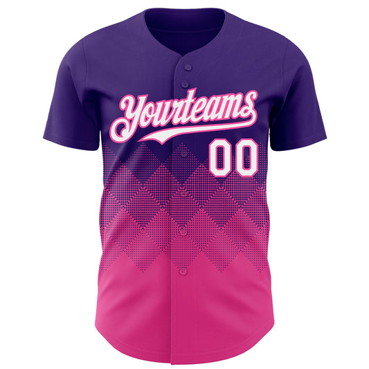 Custom Purple White-Pink 3D Gradient Square Shape Authentic Baseball Jersey - Sky-Custom