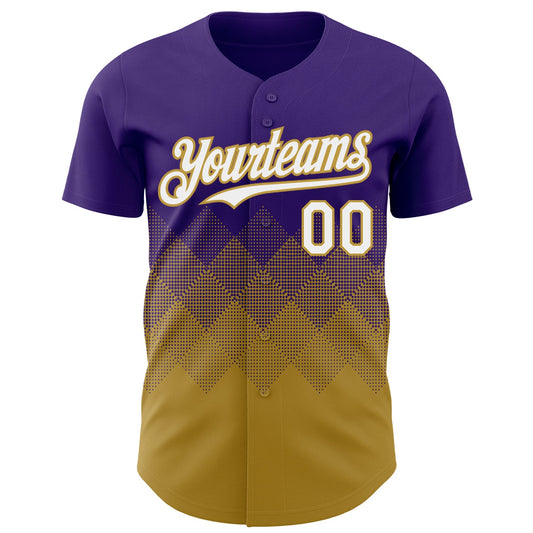 Custom Purple White-Old Gold 3D Gradient Square Shape Authentic Baseball Jersey - Sky-Custom