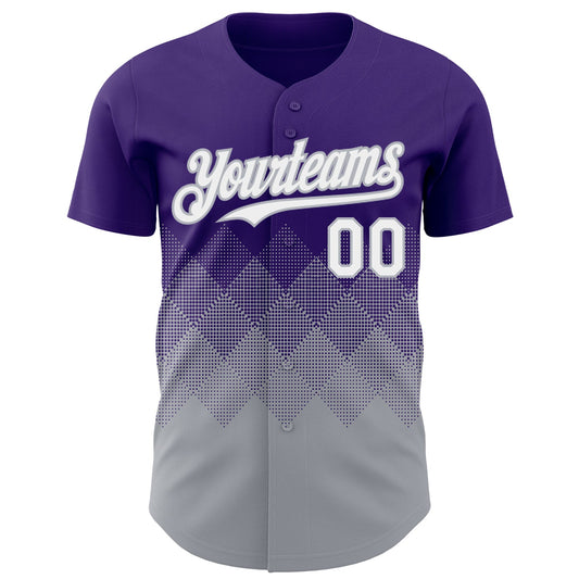 Custom Purple White-Gray 3D Gradient Square Shape Authentic Baseball Jersey - Sky-Custom