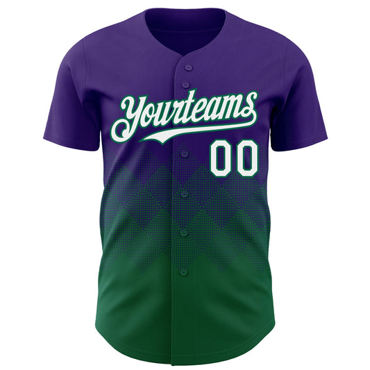 Custom Purple White-Kelly Green 3D Gradient Square Shape Authentic Baseball Jersey - Sky-Custom