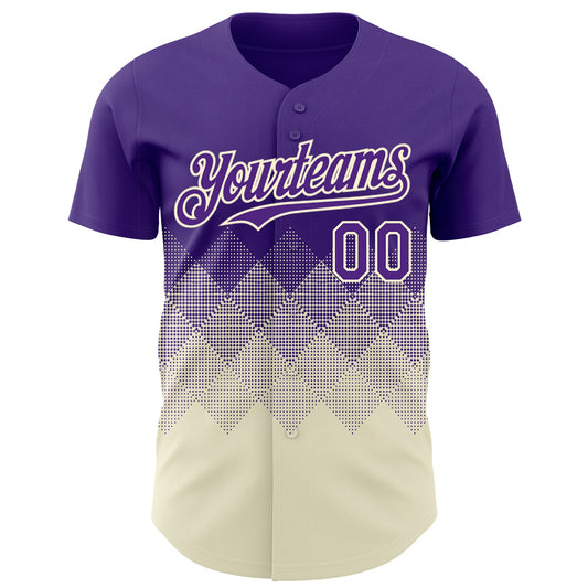 Custom Purple Cream 3D Gradient Square Shape Authentic Baseball Jersey - Sky-Custom