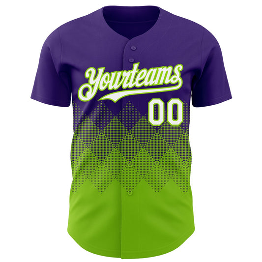 Custom Purple White-Neon Green 3D Gradient Square Shape Authentic Baseball Jersey - Sky-Custom