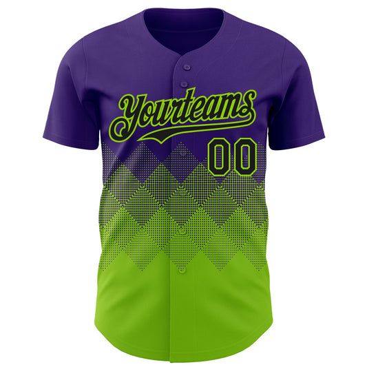 Custom Purple Black-Neon Green 3D Gradient Square Shape Authentic Baseball Jersey - Sky-Custom