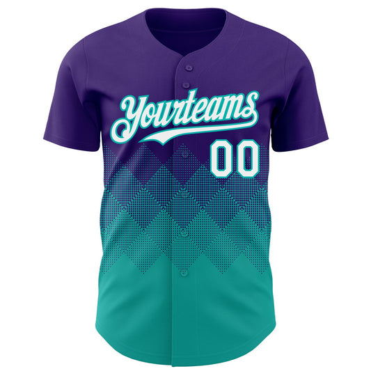 Custom Purple White-Aqua 3D Gradient Square Shape Authentic Baseball Jersey - Sky-Custom