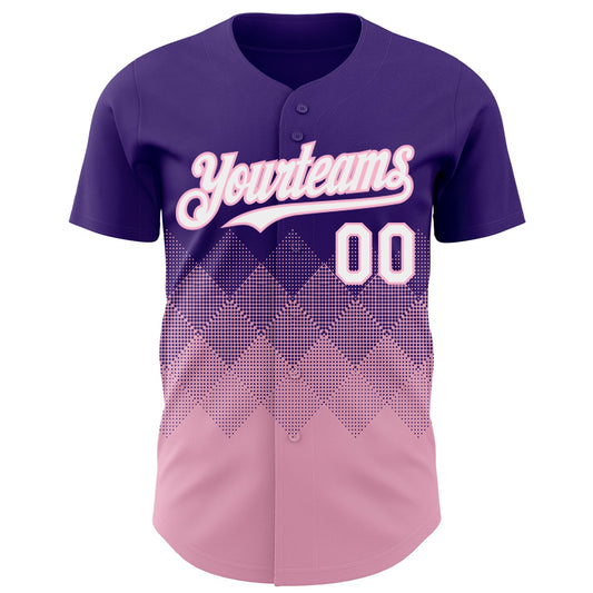 Custom Purple White-Light Pink 3D Gradient Square Shape Authentic Baseball Jersey - Sky-Custom