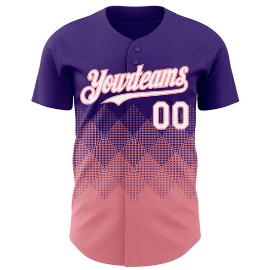 Custom Purple White-Medium Pink 3D Gradient Square Shape Authentic Baseball Jersey - Sky-Custom