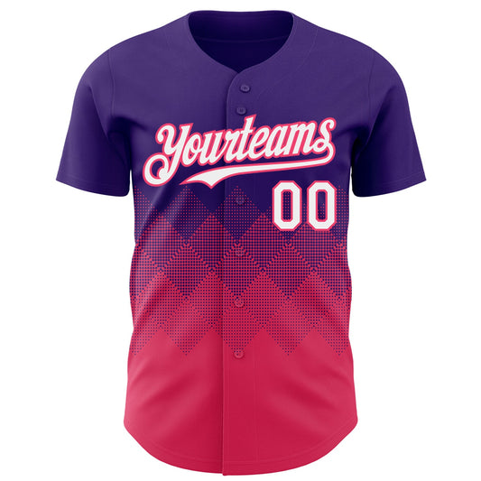 Custom Purple White-Neon Pink 3D Gradient Square Shape Authentic Baseball Jersey - Sky-Custom