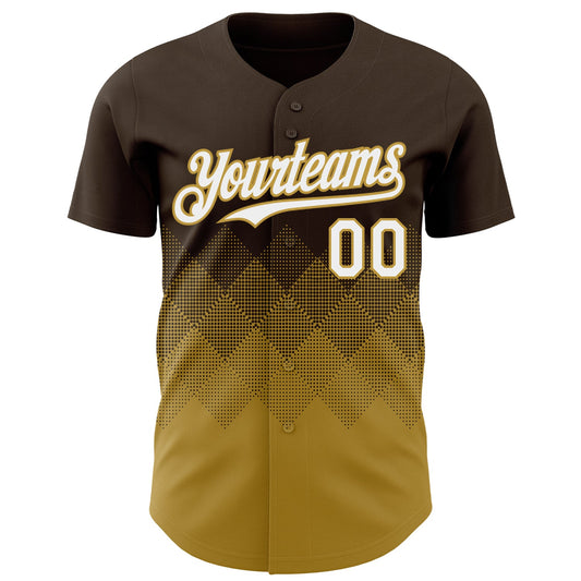 Custom Brown White-Old Gold 3D Gradient Square Shape Authentic Baseball Jersey - Sky-Custom