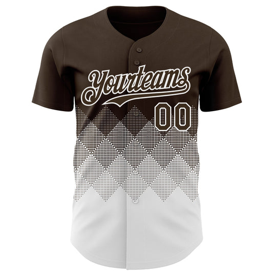 Custom Brown White 3D Gradient Square Shape Authentic Baseball Jersey - Sky-Custom
