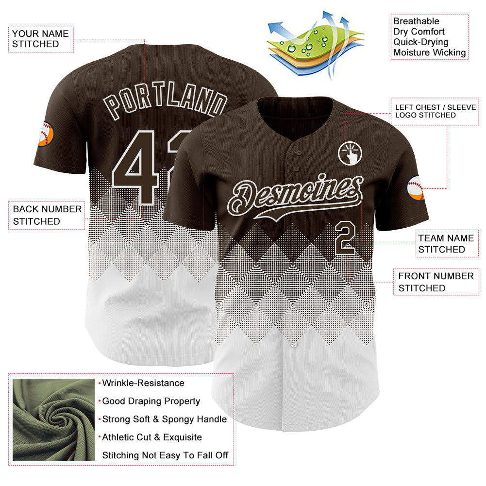 Custom Brown White 3D Gradient Square Shape Authentic Baseball Jersey - Sky-Custom