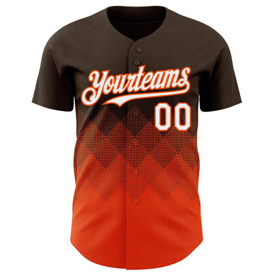 Custom Brown White-Orange 3D Gradient Square Shape Authentic Baseball Jersey - Sky-Custom