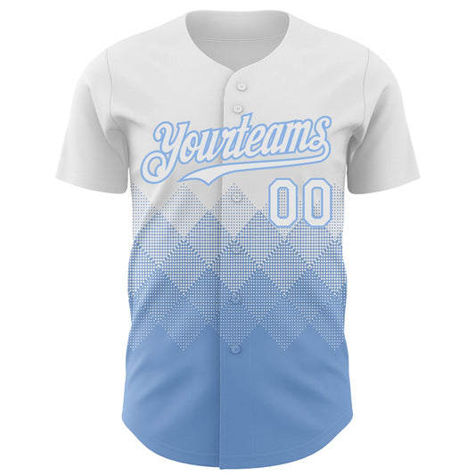 Custom White Light Blue 3D Gradient Square Shape Authentic Baseball Jersey - Sky-Custom