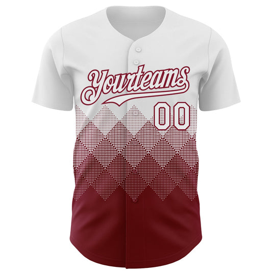 Custom White Crimson 3D Gradient Square Shape Authentic Baseball Jersey - Sky-Custom