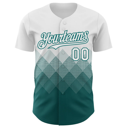 Custom White Teal 3D Gradient Square Shape Authentic Baseball Jersey - Sky-Custom