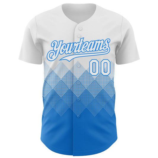 Custom White Electric Blue 3D Gradient Square Shape Authentic Baseball Jersey - Sky-Custom