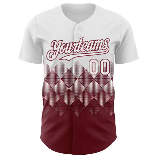 Custom White Burgundy 3D Gradient Square Shape Authentic Baseball Jersey - Sky-Custom