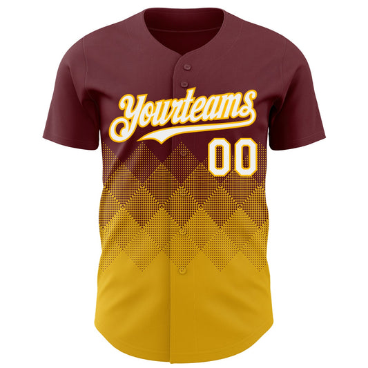Custom Burgundy White-Gold 3D Gradient Square Shape Authentic Baseball Jersey - Sky-Custom