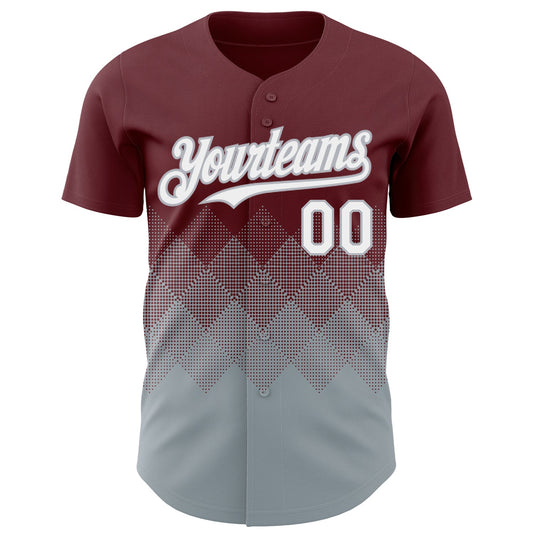 Custom Burgundy White-Gray 3D Gradient Square Shape Authentic Baseball Jersey - Sky-Custom