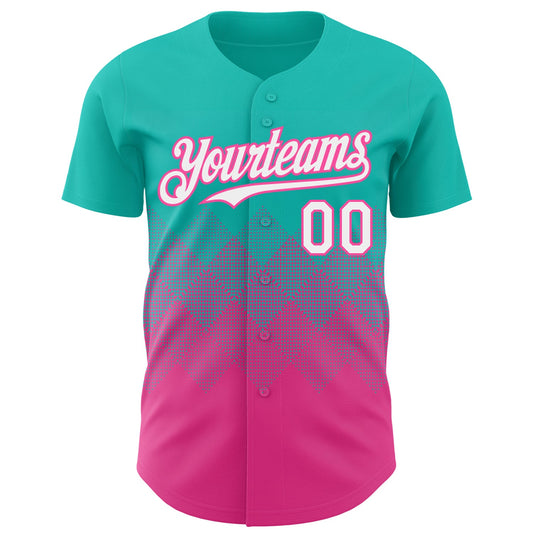 Custom Aqua White-Pink 3D Gradient Square Shape Authentic Baseball Jersey - Sky-Custom