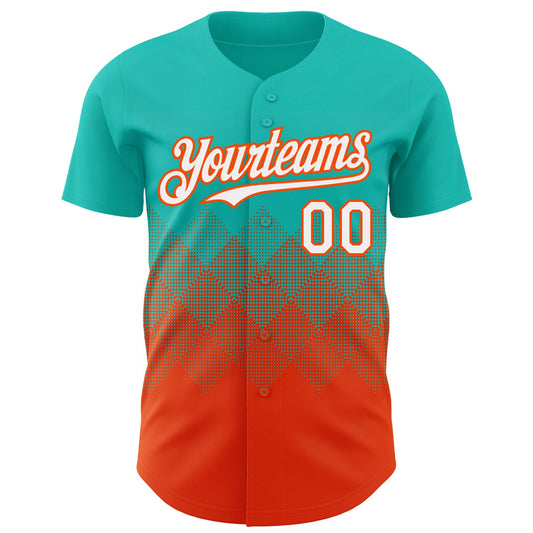 Custom Aqua White-Orange 3D Gradient Square Shape Authentic Baseball Jersey - Sky-Custom