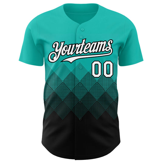 Custom Aqua White-Black 3D Gradient Square Shape Authentic Baseball Jersey - Sky-Custom