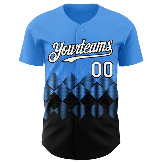 Custom Electric Blue White-Black 3D Gradient Square Shape Authentic Baseball Jersey - Sky-Custom