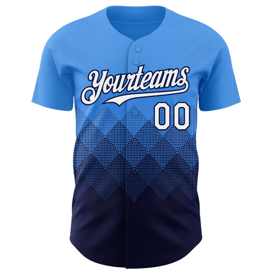 Custom Electric Blue White-Navy 3D Gradient Square Shape Authentic Baseball Jersey - Sky-Custom