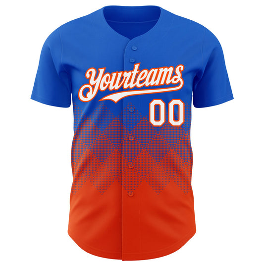 Custom Thunder Blue White-Orange 3D Gradient Square Shape Authentic Baseball Jersey - Sky-Custom