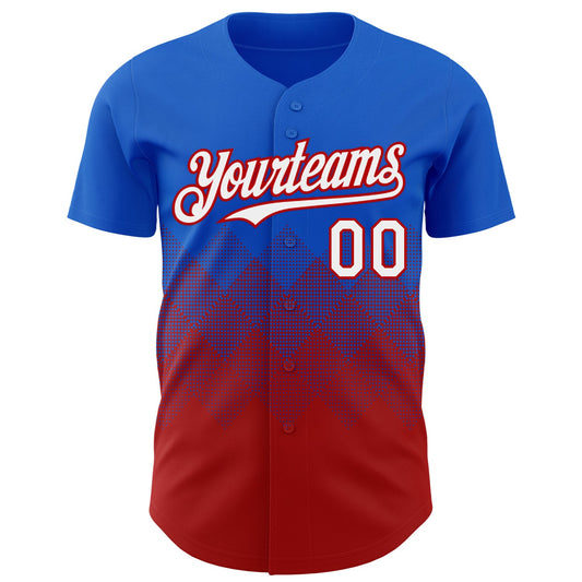 Custom Thunder Blue White-Red 3D Gradient Square Shape Authentic Baseball Jersey - Sky-Custom