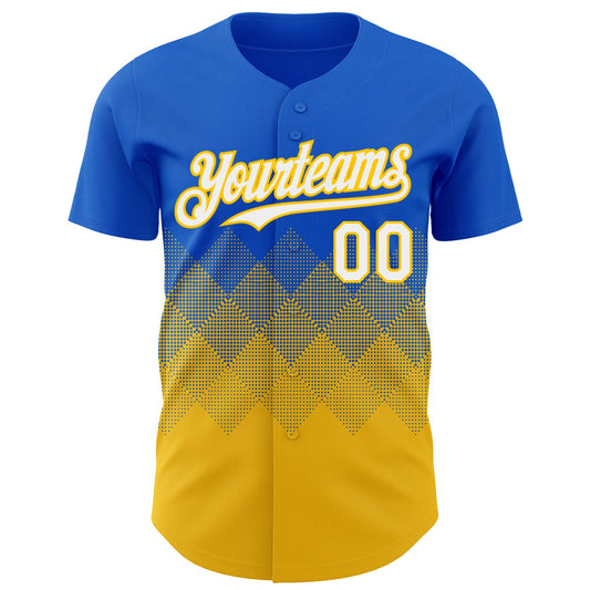 Custom Thunder Blue White-Yellow 3D Gradient Square Shape Authentic Baseball Jersey - Sky-Custom