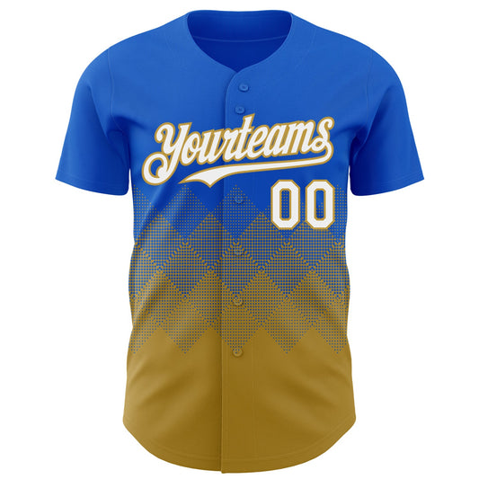 Custom Thunder Blue White-Old Gold 3D Gradient Square Shape Authentic Baseball Jersey - Sky-Custom