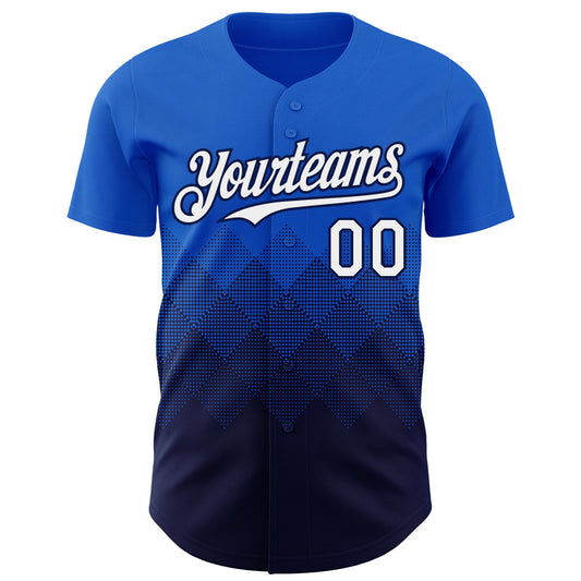 Custom Thunder Blue White-Navy 3D Gradient Square Shape Authentic Baseball Jersey - Sky-Custom