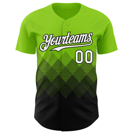 Custom Neon Green White-Black 3D Gradient Square Shape Authentic Baseball Jersey - Sky-Custom