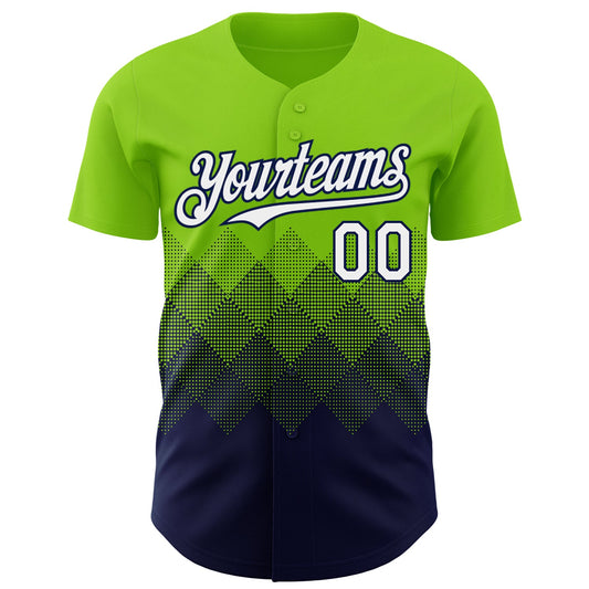 Custom Neon Green White-Navy 3D Gradient Square Shape Authentic Baseball Jersey - Sky-Custom
