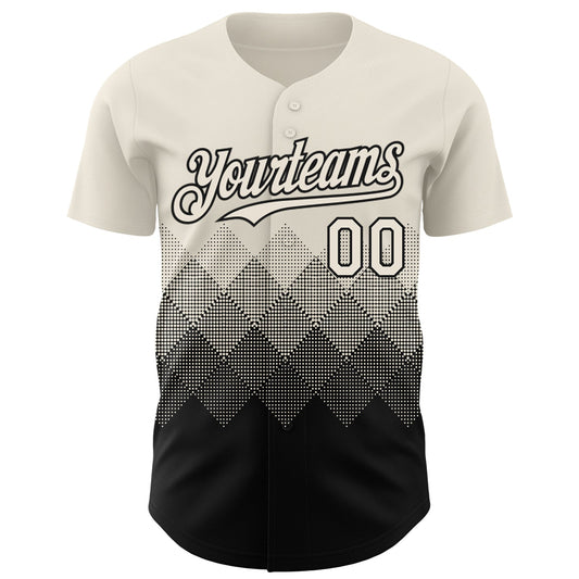 Custom Cream Black 3D Gradient Square Shape Authentic Baseball Jersey - Sky-Custom
