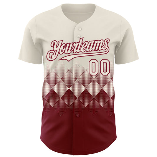 Custom Cream Crimson 3D Gradient Square Shape Authentic Baseball Jersey - Sky-Custom