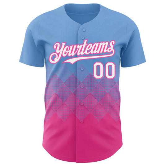 Custom Light Blue White-Pink 3D Gradient Square Shape Authentic Baseball Jersey - Sky-Custom