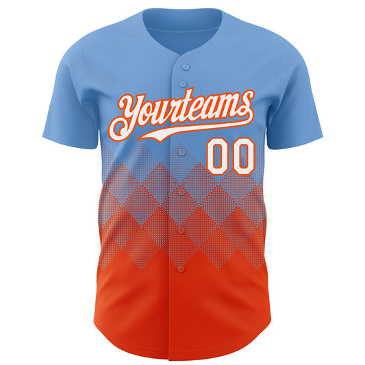 Custom Light Blue White-Orange 3D Gradient Square Shape Authentic Baseball Jersey - Sky-Custom
