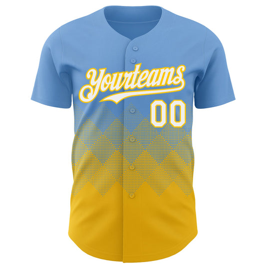 Custom Light Blue White-Yellow 3D Gradient Square Shape Authentic Baseball Jersey - Sky-Custom
