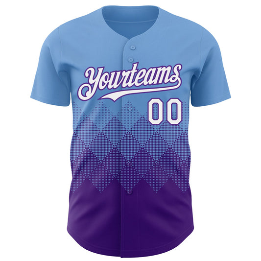 Custom Light Blue White-Purple 3D Gradient Square Shape Authentic Baseball Jersey - Sky-Custom