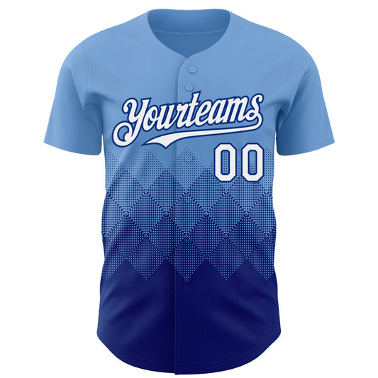 Custom Light Blue White-Royal 3D Gradient Square Shape Authentic Baseball Jersey - Sky-Custom