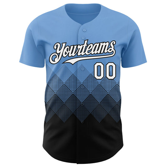 Custom Light Blue White-Black 3D Gradient Square Shape Authentic Baseball Jersey - Sky-Custom