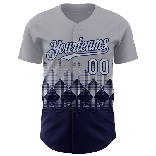 Custom Gray Navy 3D Gradient Square Shape Authentic Baseball Jersey - Sky-Custom