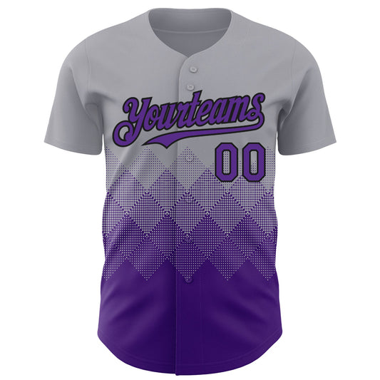 Custom Gray Purple-Black 3D Gradient Square Shape Authentic Baseball Jersey - Sky-Custom