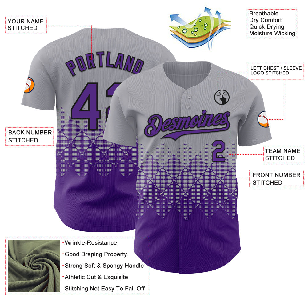 Custom Gray Purple-Black 3D Gradient Square Shape Authentic Baseball Jersey - Sky-Custom