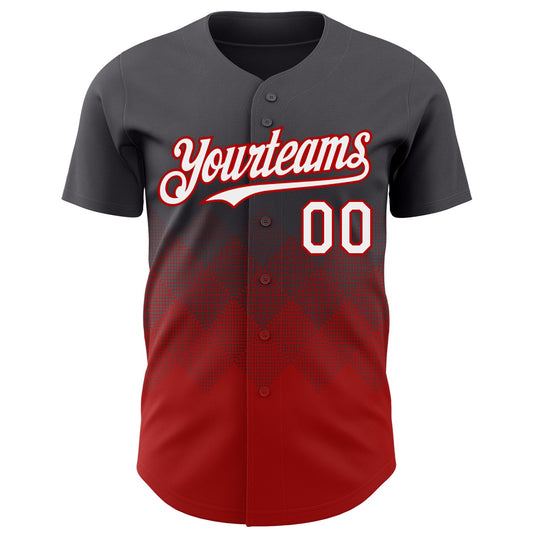 Custom Steel Gray White-Red 3D Gradient Square Shape Authentic Baseball Jersey - Sky-Custom