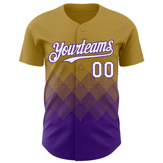 Custom Old Gold White-Purple 3D Gradient Square Shape Authentic Baseball Jersey - Sky-Custom