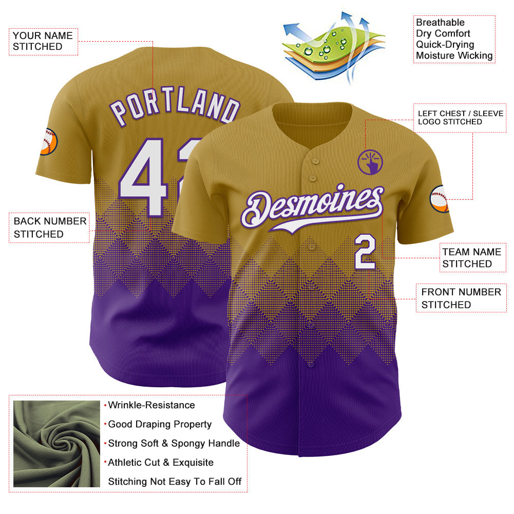 Custom Old Gold White-Purple 3D Gradient Square Shape Authentic Baseball Jersey - Sky-Custom