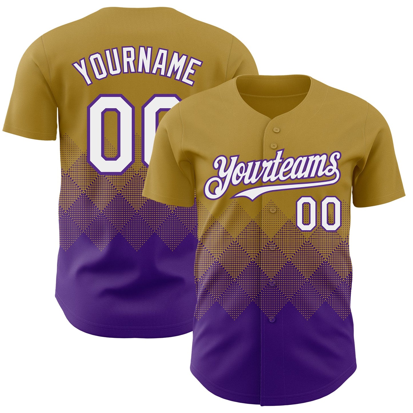 Custom Old Gold White-Purple 3D Gradient Square Shape Authentic Baseball Jersey - Sky-Custom